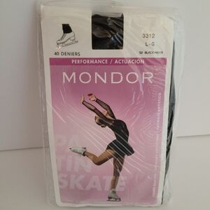 Mondor 3312 FOOTLESS BLACK Tights Womens Large Figure Skating Performance NEW